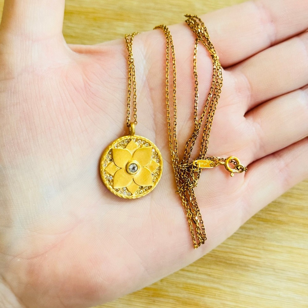 Satya Mandala Floral Motif Necklace Flower Topaz 24K Gold Plated Chain 30"